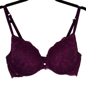 La Senza Obsession Purple Lace Push-Up Bra 34D Deep V Plunge Padded Plunge Bra